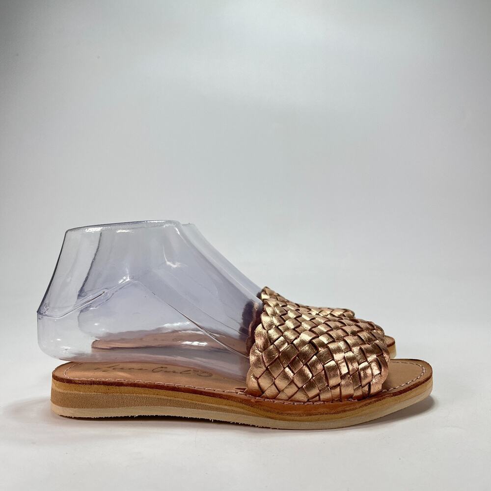 Agave Girl Rose Gold Woven Leather Slide Sandals Women's Size 6